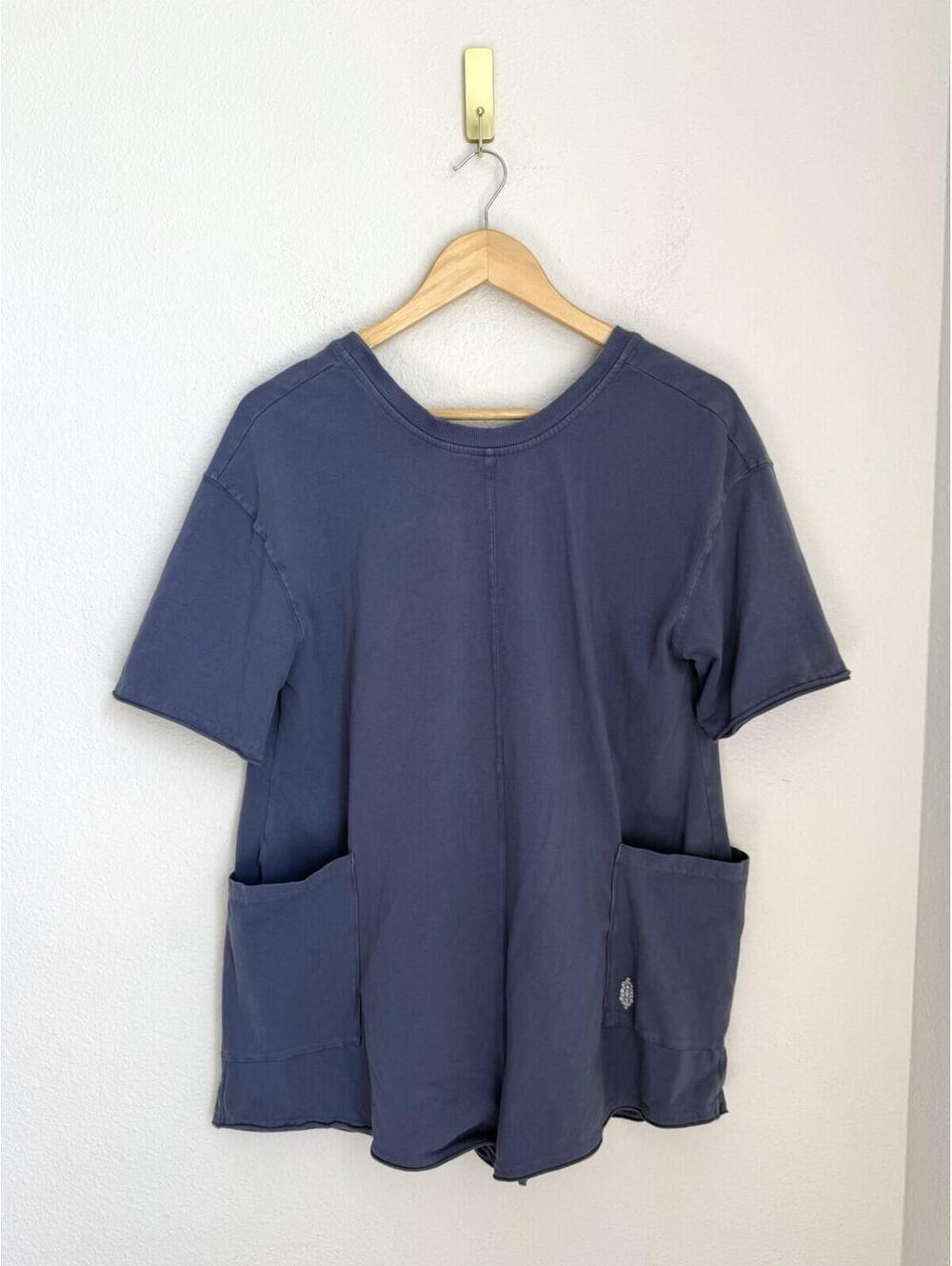 Free People Movement Hot Shot Tee Romper Womens Blue V-Back Oversized Shorty XS